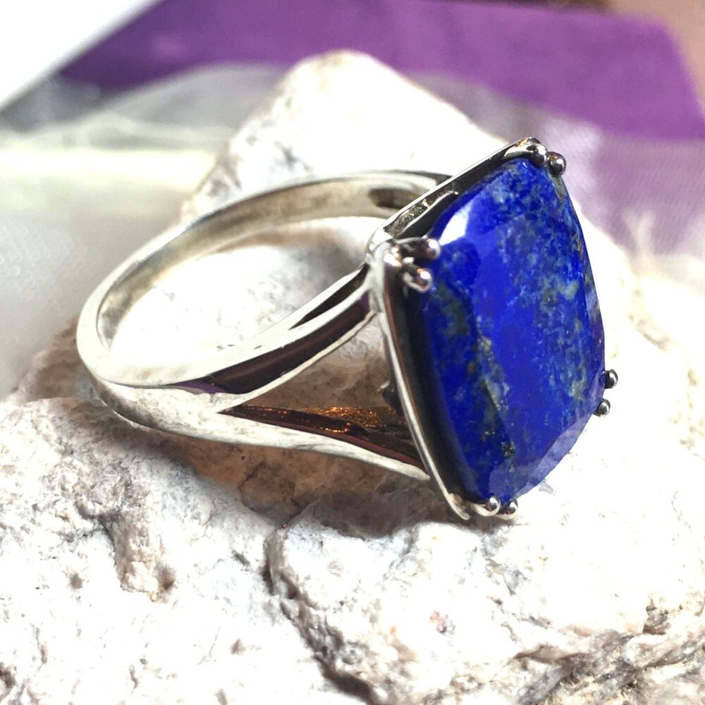 Genuine Lapis Lazuli .925 Sterling Silver Ring Natural Gemstone - Picture 3 of 16